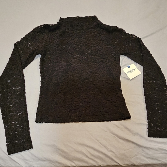 Arizona Black Lace Long Sleeve Top / Juniors Small / NWT - Picture 2 of 3